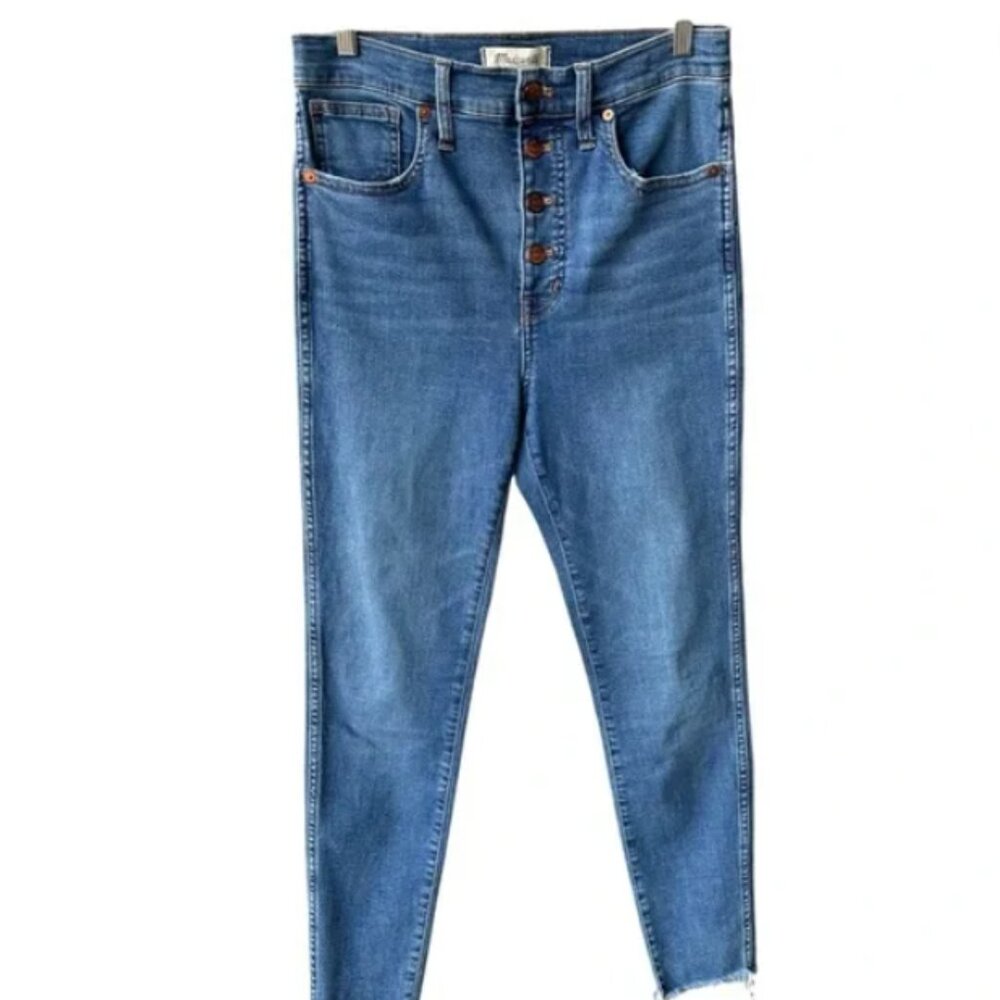 Madewell Skinny Jeans High Rise Medium Wash Button Fly Blue Denim Sz 28